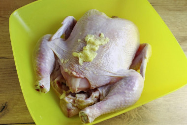 Курица гриль в духовке на вертеле целиком с корочкой