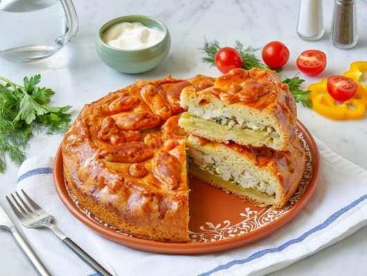 Пирог с картошкой и курицей в духовке