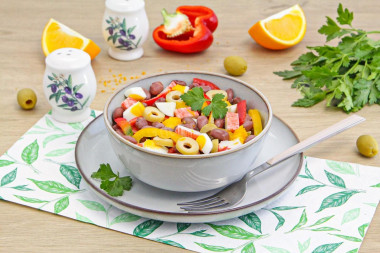 Салат фасоль крабовые палочки яйца