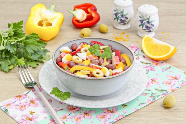 Салат фасоль крабовые палочки яйца