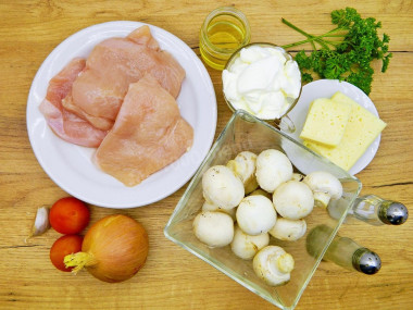 Куриное мясо по французски из курицы с грибами в духовке